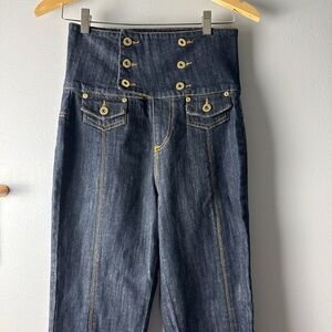 Younique High-Rise Dark Blue Jeans with Button-Front Waist